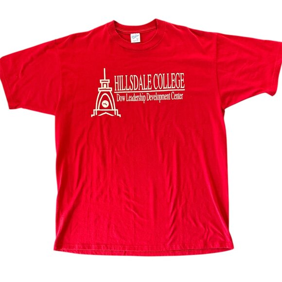 Vintage Hillsdale College Red Graphic Tee Velva Sheen Made in USA Size XL - Picture 1 of 7